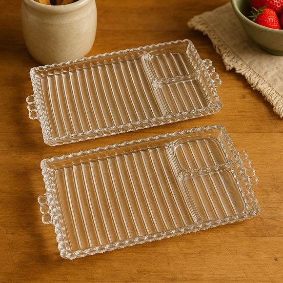 Hazel-Atlas Other - Vintage Hazel-Atlas “Orchard / Ball and Rib” Glass Snack Trays – Set of 2